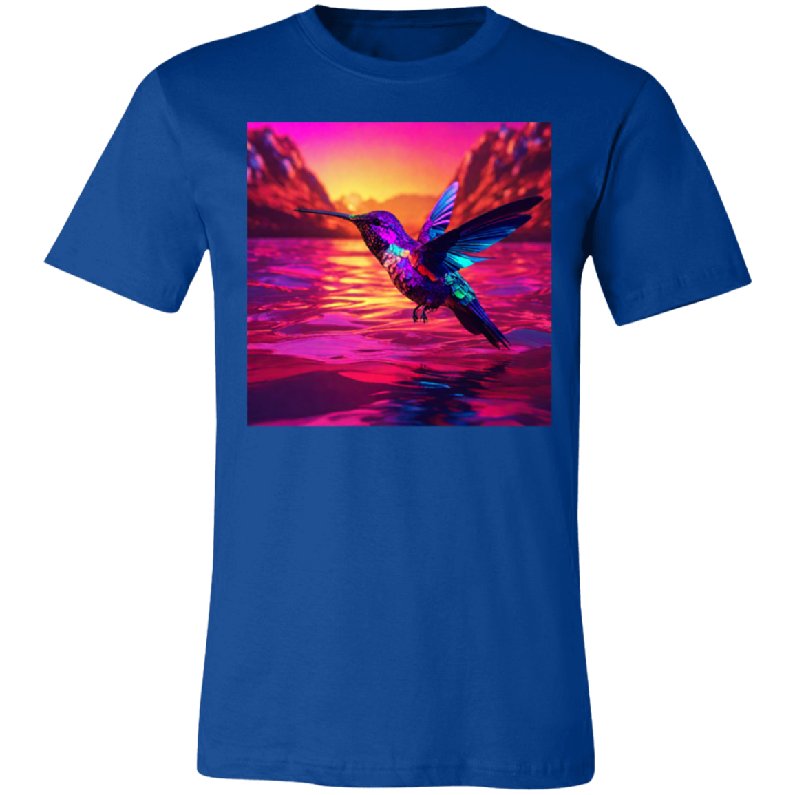 Camiseta unisex de manga corta «Atardecer de colibrí»