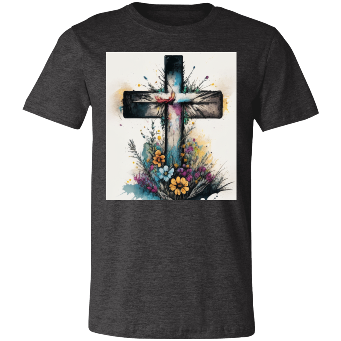 Camiseta unisex de manga corta «Cruz y flores silvestres»