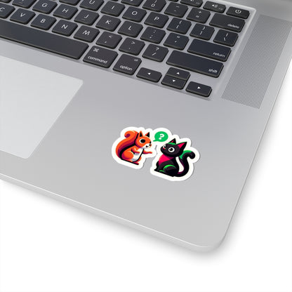 A chatty squirrel and a black cat, Kiss-Cut Stickers