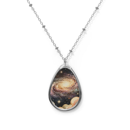 Galaxy Oval Pendant Necklace — Space Planet Teardrop Jewelry
