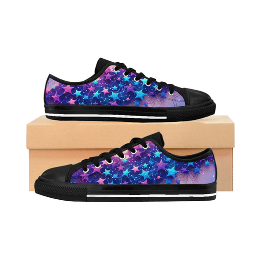 A Galaxy of Blue and Purple Stars On Women's Sneakers