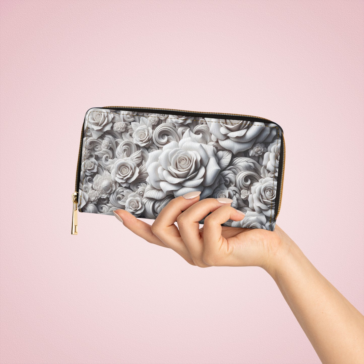 White Roses Zipper Wallet