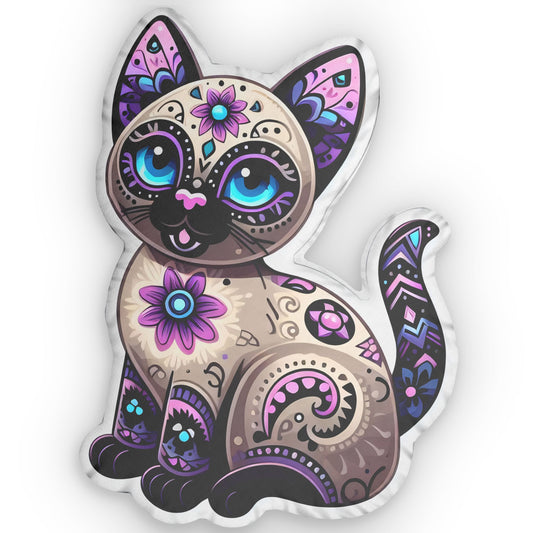 Siamese Cat Patterned With Tribal Markingd Custom Shaped Pillows