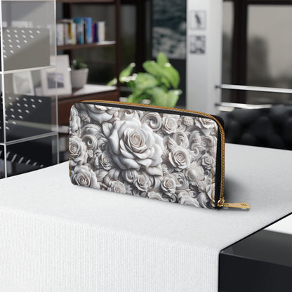 White Roses Zipper Wallet
