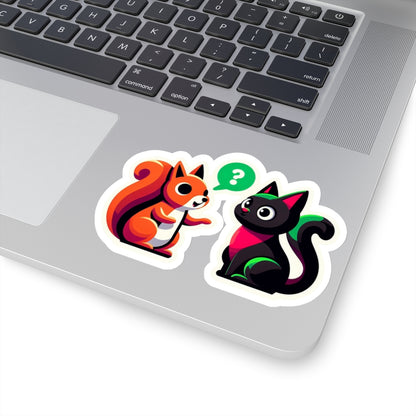 A chatty squirrel and a black cat, Kiss-Cut Stickers