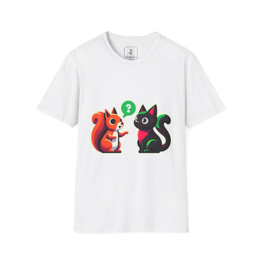 A chatty squirrel and a black cat, Unisex Softstyle T-Shirt