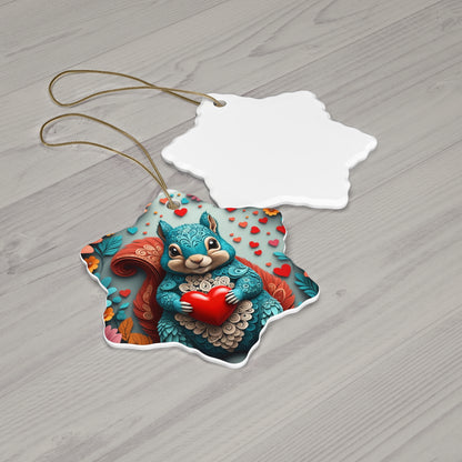 Woodcut Loving Squirrel Ceramic Ornament, 4 Shapes