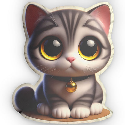 Yellow Eyed Grey Striped Kitty Custom Shaped Pillows