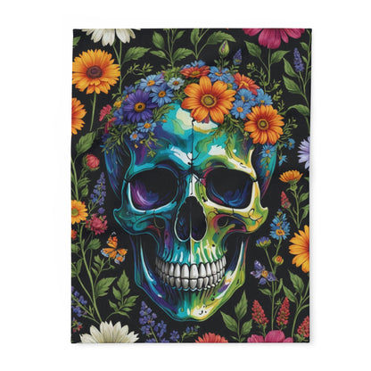 Skull in wildflowers Arctic Fleece Blanket