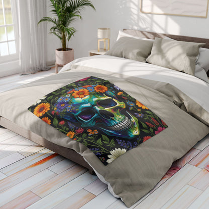 Skull in wildflowers Arctic Fleece Blanket