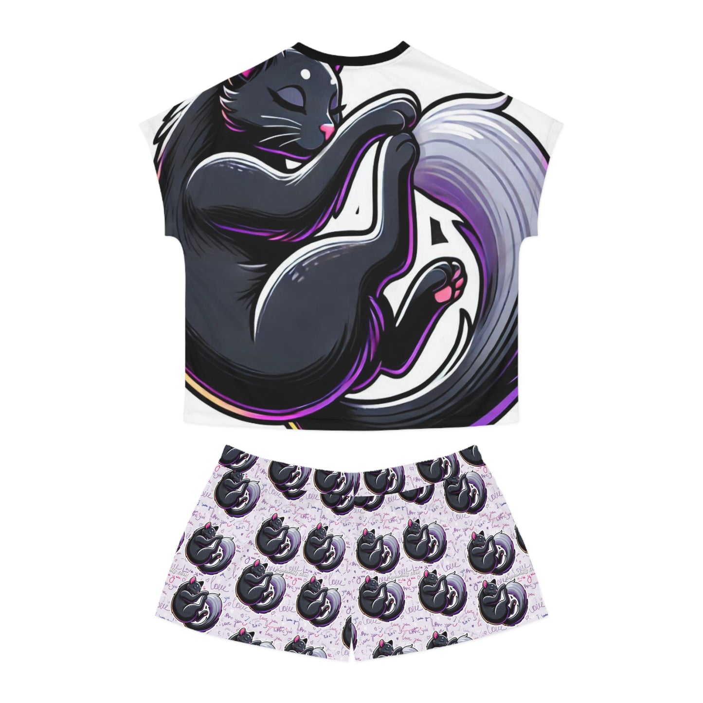 Kitty Getting Her Beauty Rest Women's Short Pajama Set