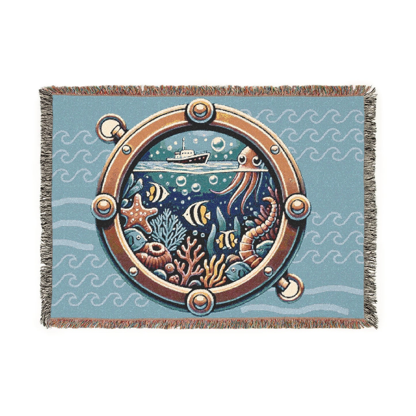 Jenna Kats' Nautical Sea Creations Port Hole Woven Blanket