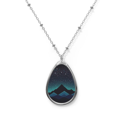 Mountain Night Sky Oval Necklace, Nature Lover Jewelry, Celestial Pendant, Gifts for Her, Starry Sky Necklace