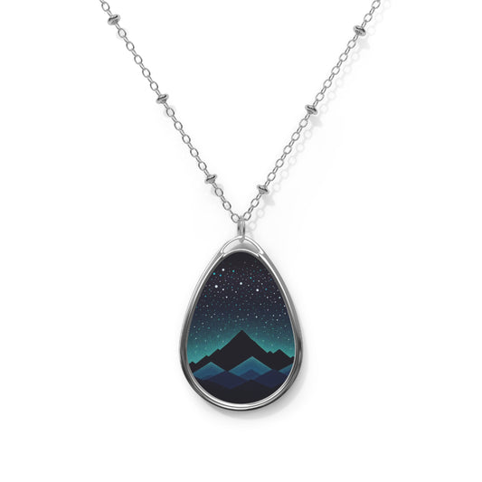 Mountain Night Sky Oval Necklace, Nature Lover Jewelry, Celestial Pendant, Gifts for Her, Starry Sky Necklace