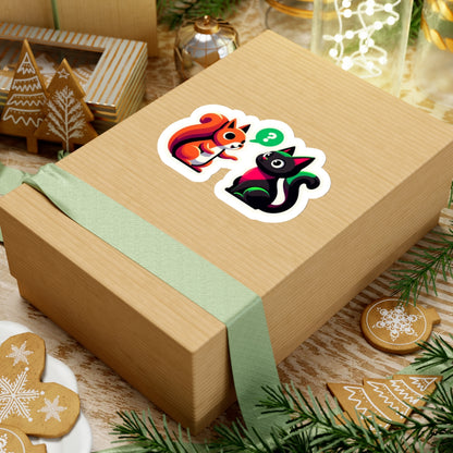 A chatty squirrel and a black cat, Kiss-Cut Stickers