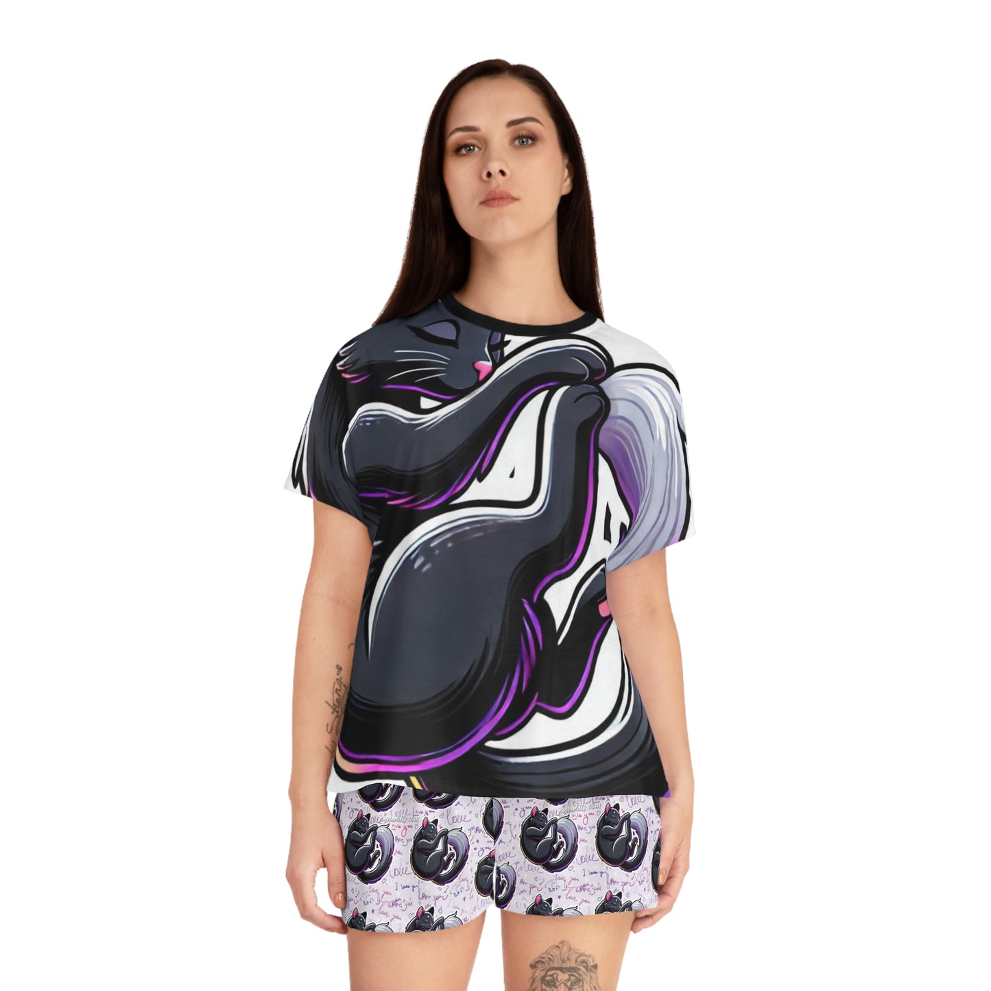 Kitty Getting Her Beauty Rest Women's Short Pajama Set