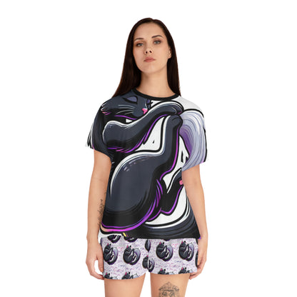 Kitty Getting Her Beauty Rest Women's Short Pajama Set