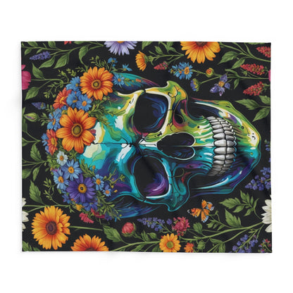 Skull in wildflowers Arctic Fleece Blanket